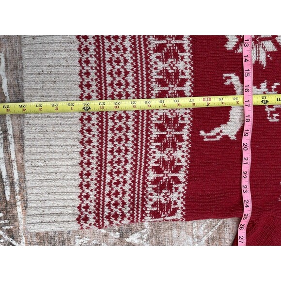 Fat Face UK Wool Blend Fair Isle Red Cream Reindeer Ski Resort Sweater Size 18 - Picture 13 of 16